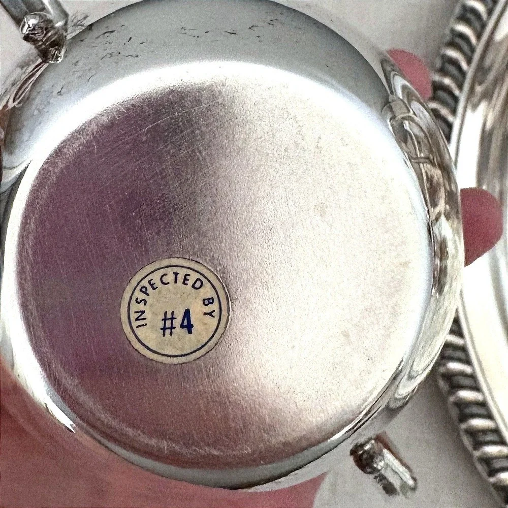 Vintage Silver Plated 4pc Tea Set Chased Floral Teapot Sugar Creamer Round Tray
